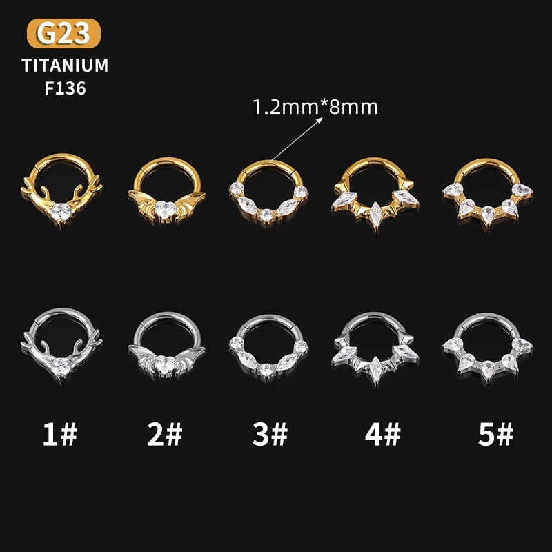 Bijuterii nazale din aliaj de titan G23, cristale zircon, placare electrolitică