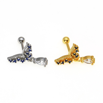 Носно пирсингче с дизайн на панделка, неръждаема стомана, електроплатирано покритие, циркон и позлатени камъни (дизайн панделка; неръждаема стомана; електроплатиране; циркон)