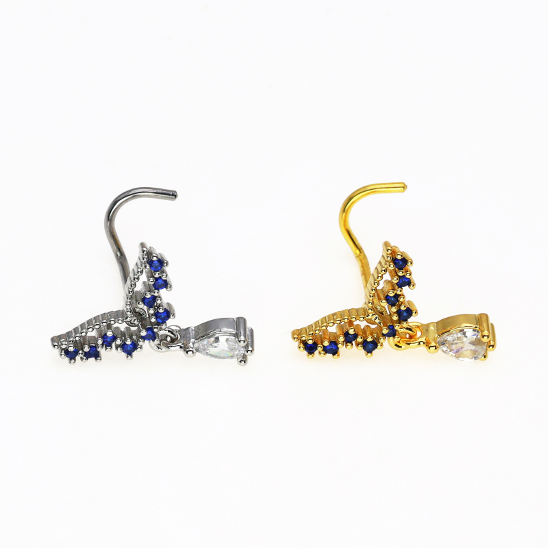 Носно пирсингче с дизайн на панделка, неръждаема стомана, електроплатирано покритие, циркон и позлатени камъни (дизайн панделка; неръждаема стомана; електроплатиране; циркон)