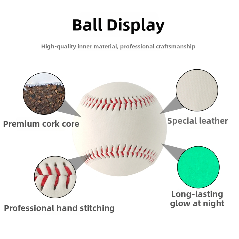 Šviesus beisbolas nakčių treniruotėms su kamštinio brandu ir PVC kamuoliu
