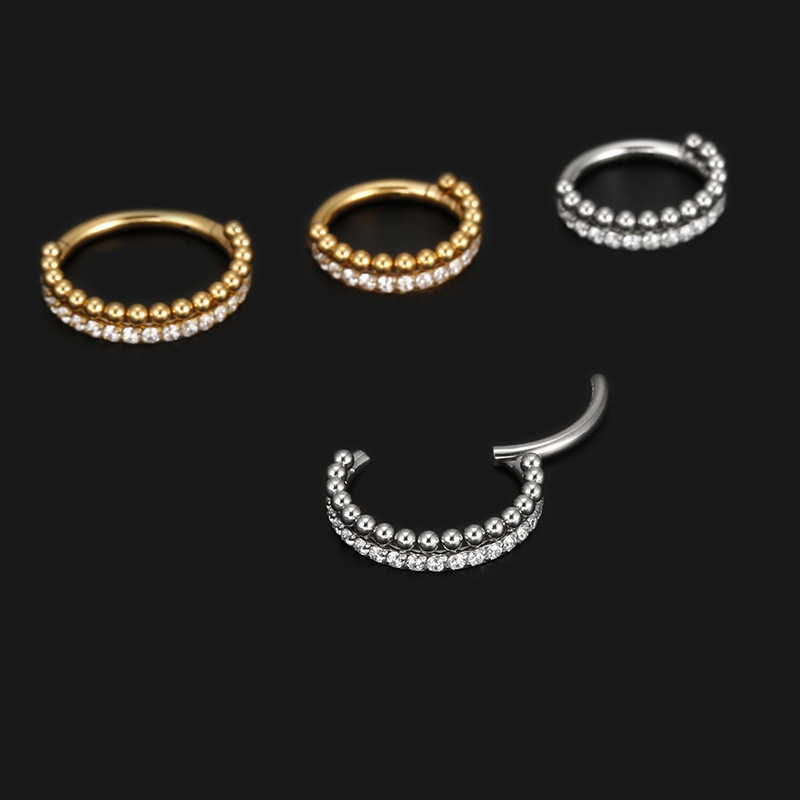 Носна халка-обеци: 316L неръждаема стомана, зирконова топка, безшевен дизайн, електроплатиране