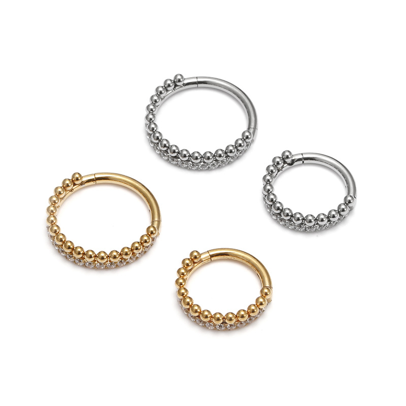 Носна халка-обеци: 316L неръждаема стомана, зирконова топка, безшевен дизайн, електроплатиране