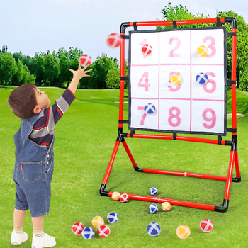 Игра с девет квадрата – двуфункционален комплект, пластмасова лепяща топка за хвърляне, за деца на възраст 4–6 години, за вътрешна и външна употреба