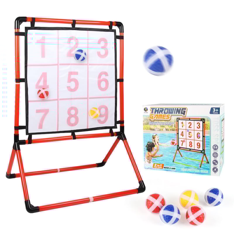 Игра с девет квадрата – двуфункционален комплект, пластмасова лепяща топка за хвърляне, за деца на възраст 4–6 години, за вътрешна и външна употреба