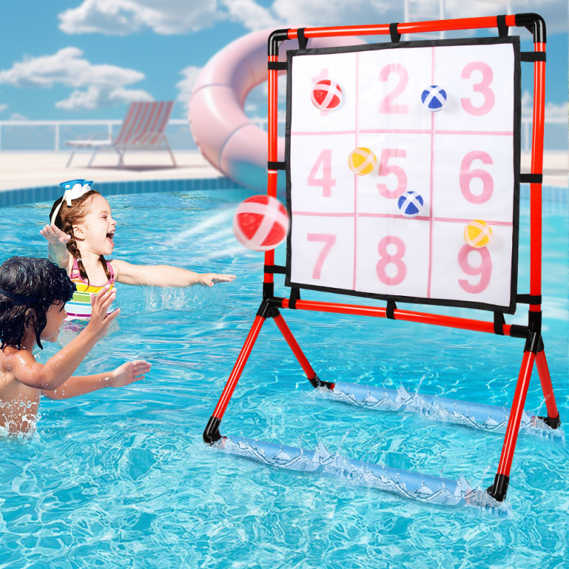 Игра с девет квадрата – двуфункционален комплект, пластмасова лепяща топка за хвърляне, за деца на възраст 4–6 години, за вътрешна и външна употреба