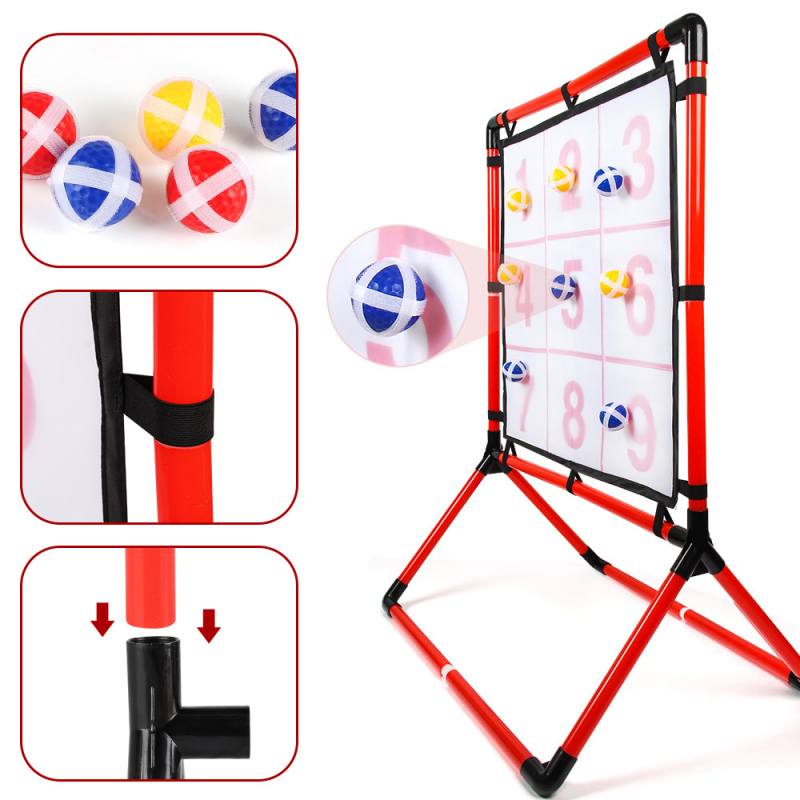 Игра с девет квадрата – двуфункционален комплект, пластмасова лепяща топка за хвърляне, за деца на възраст 4–6 години, за вътрешна и външна употреба