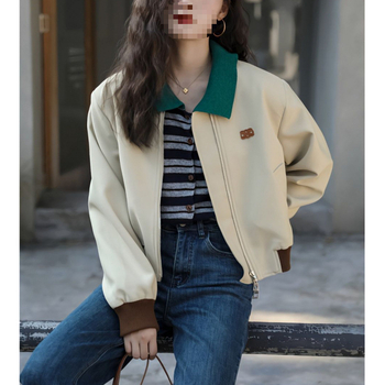 Casual дамско горнище със Chenille и спандекс, дълги ръкави, бейзболна яка, средна дължина, зима 2025