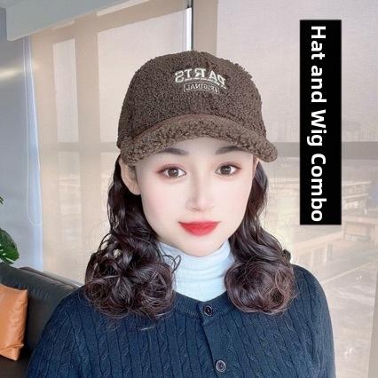 Stilinga vieno gabalo skrybėlė-peruka rudens ir žiemai, šilta fliso apdaila, beisbolo skrybėlė su aukštos temperatūros pluoštais, madinga ir universali moterims