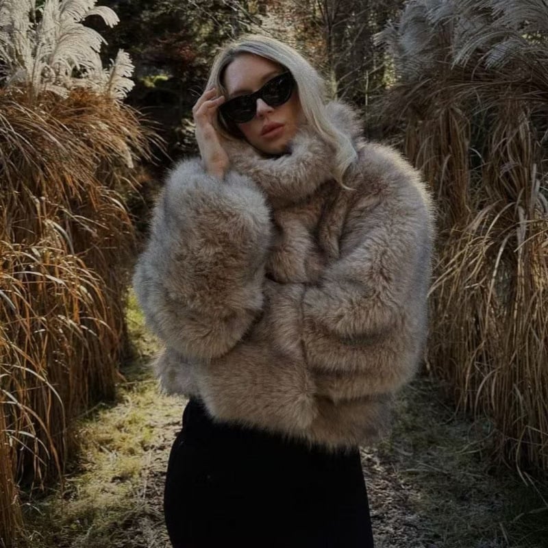 Дамско палто FEASY с ефект на изкуствен косъм, вълнен плат, 3D модел, кръгъл яка, дълги ръкави, средна дебелина, полиестер 95%+