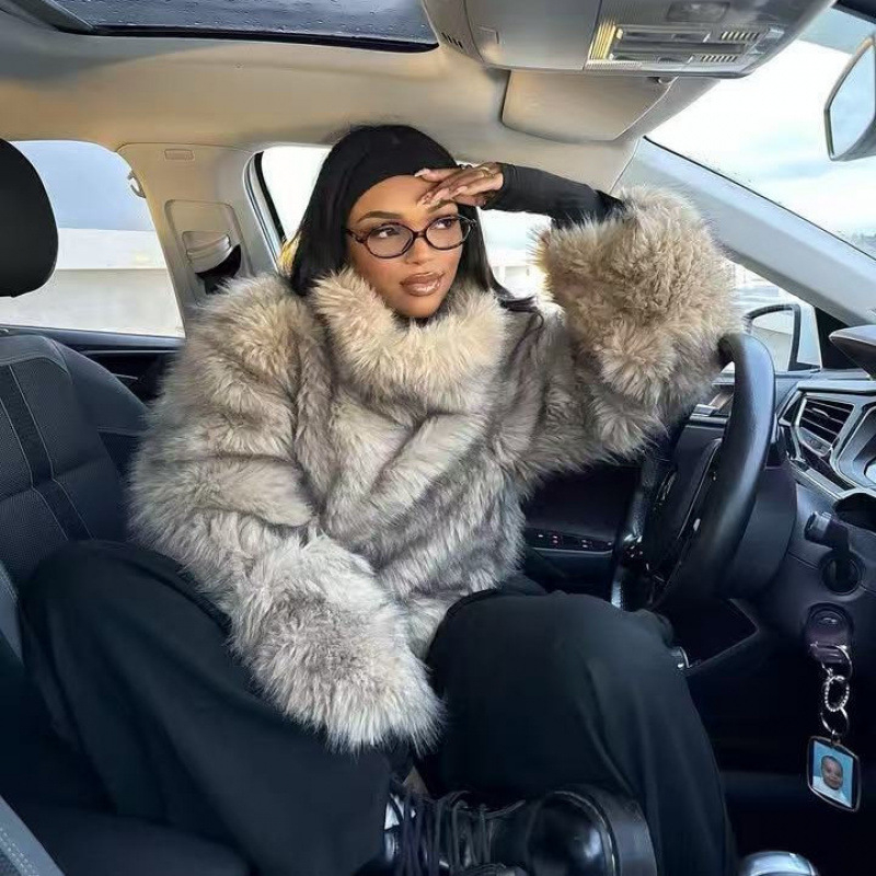 Дамско палто FEASY с ефект на изкуствен косъм, вълнен плат, 3D модел, кръгъл яка, дълги ръкави, средна дебелина, полиестер 95%+