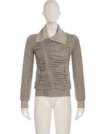 Дамско зимно яке с плетена яка и цип, плисиран детайл, слим фит, дълги ръкави, полиестер/спандекс