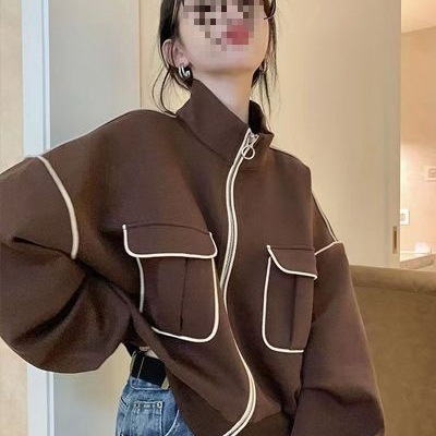 Jachetă baseball pentru femei fără mâneci, stil coreean, chic delicat, design retro american (material: rayon; țesătură: imitation lamb wool; guler înalt; lungime 50-65 cm)