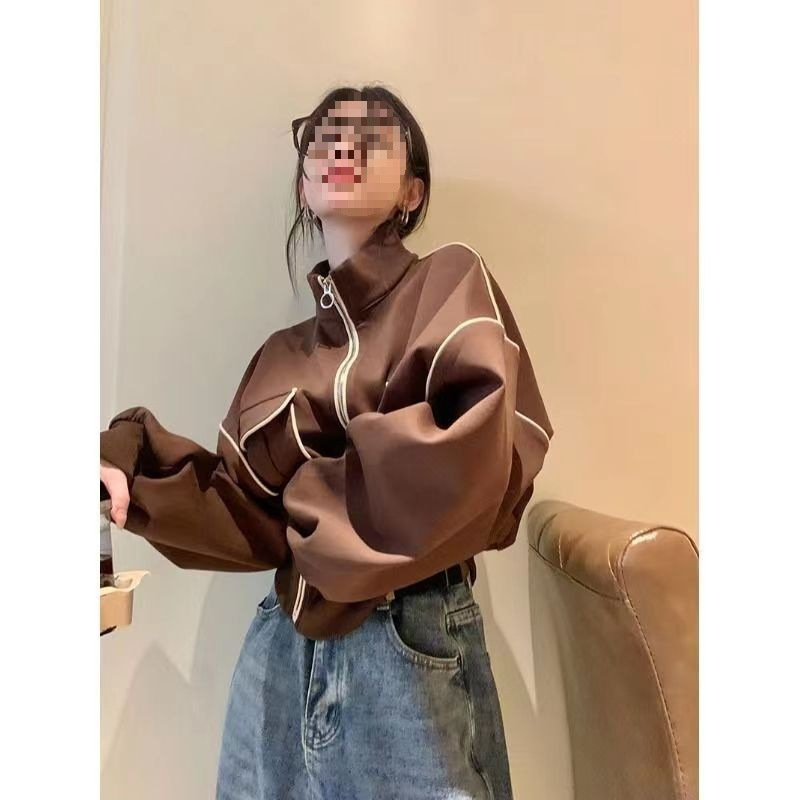 Jachetă baseball pentru femei fără mâneci, stil coreean, chic delicat, design retro american (material: rayon; țesătură: imitation lamb wool; guler înalt; lungime 50-65 cm)