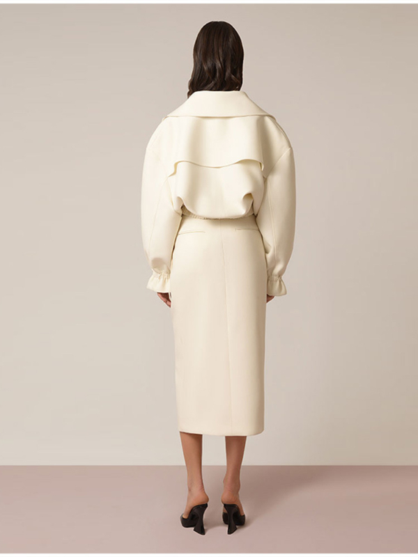 Sacou scurt pentru femei cu rever, poliester și elastan, nasturi dubli, mâneci trei sferturi