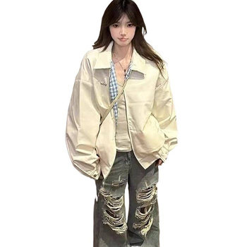 Jachetă reversibilă de baseball pentru femei, stil american retro, carouri, croială lejeră, chenille țesătură, guler înalt, primăvara 2025