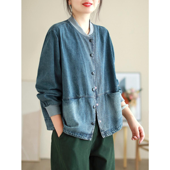 Дамско дънково яке - ретро яка-стойка, свободна кройка - дължина 50–65 см - пролет 2025