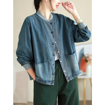 Дамско дънково яке - ретро яка-стойка, свободна кройка - дължина 50–65 см - пролет 2025