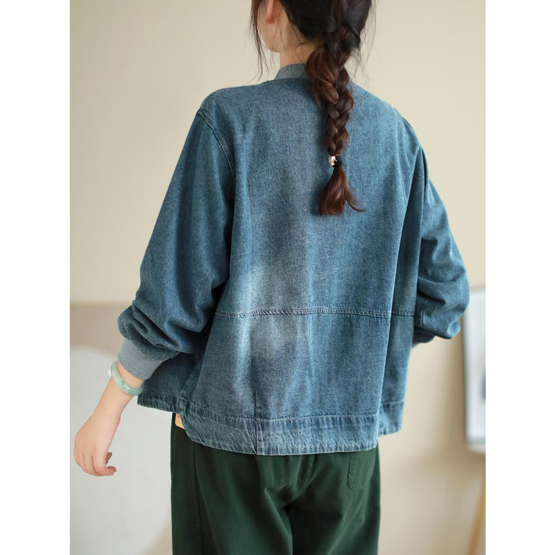 Дамско дънково яке - ретро яка-стойка, свободна кройка - дължина 50–65 см - пролет 2025