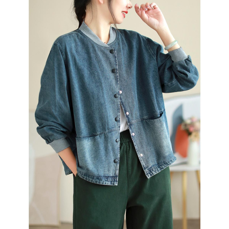 Дамско дънково яке - ретро яка-стойка, свободна кройка - дължина 50–65 см - пролет 2025