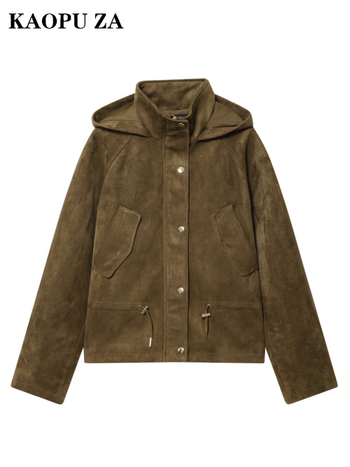 Dámska bunda s kapucňou v britskom károvom vzore — polyester, 95%+ polyester, zips, dlhé rukávy (jeseň 2025)