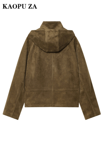 Dámska bunda s kapucňou v britskom károvom vzore — polyester, 95%+ polyester, zips, dlhé rukávy (jeseň 2025)