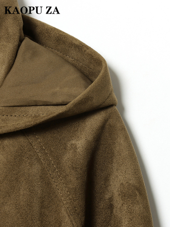 Dámska bunda s kapucňou v britskom károvom vzore — polyester, 95%+ polyester, zips, dlhé rukávy (jeseň 2025)