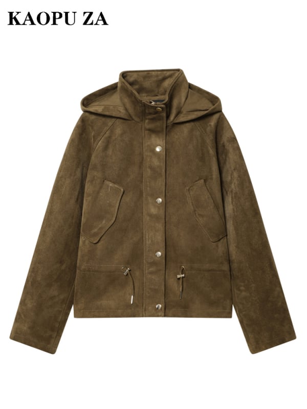 Dámska bunda s kapucňou v britskom károvom vzore — polyester, 95%+ polyester, zips, dlhé rukávy (jeseň 2025)