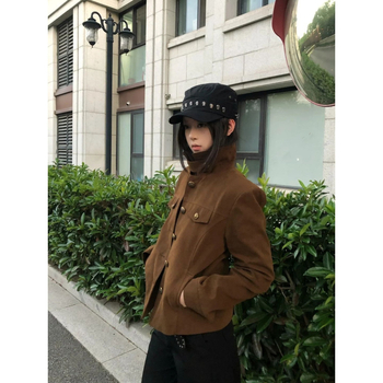 Jachetă damă cu guler baseball, mâneci lungi, amestec poliester-elastan (90–95% poliester), stil vintage pentru lucru