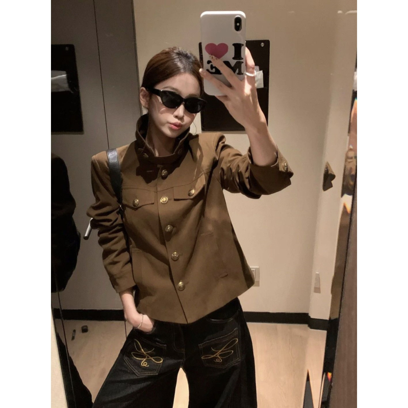 Jachetă damă cu guler baseball, mâneci lungi, amestec poliester-elastan (90–95% poliester), stil vintage pentru lucru