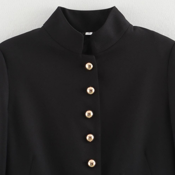 Geacă de damă cu guler înalt, mâneci lungi, design patchwork din bumbac-poliester, talie strânsă (Conținut de bumbac ≥95%)