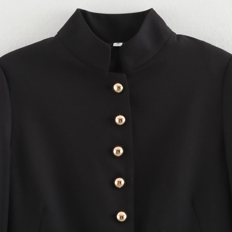 Geacă de damă cu guler înalt, mâneci lungi, design patchwork din bumbac-poliester, talie strânsă (Conținut de bumbac ≥95%)