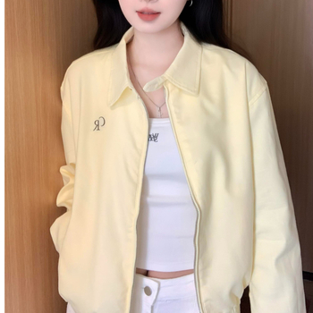 Jachetă baseball cu guler polo, mâneci lungi, croială lejeră, lungime normală, poliester