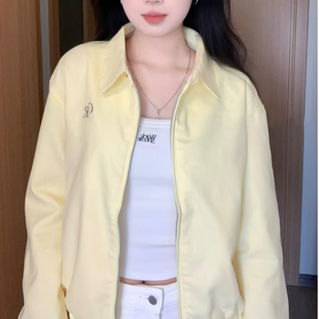 Jachetă baseball cu guler polo, mâneci lungi, croială lejeră, lungime normală, poliester