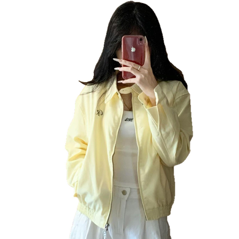 Jachetă baseball cu guler polo, mâneci lungi, croială lejeră, lungime normală, poliester