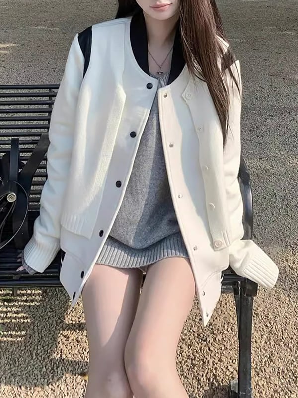 Дамски жакет от вълна с полиестер 70-80%, едноцветен модел, свободна кройка