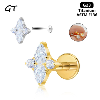 Пирсинг бижута от титанова сплав – звезда със циркони, прост стил