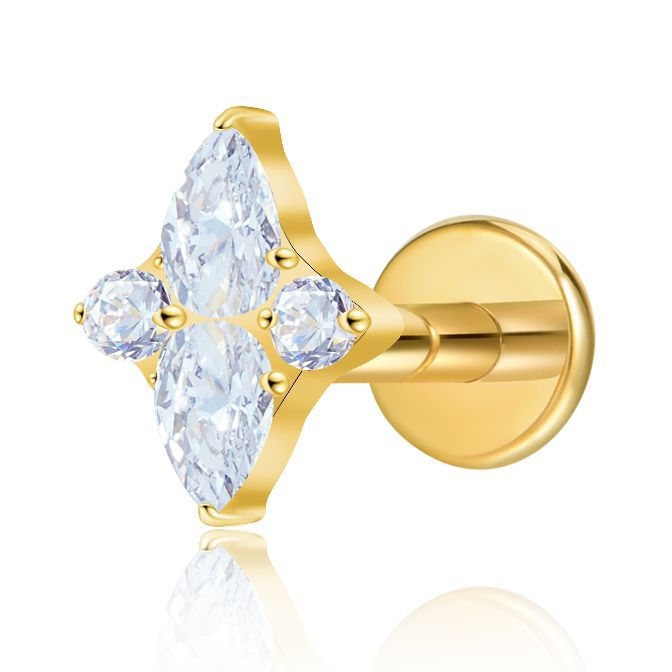 Пирсинг бижута от титанова сплав – звезда със циркони, прост стил