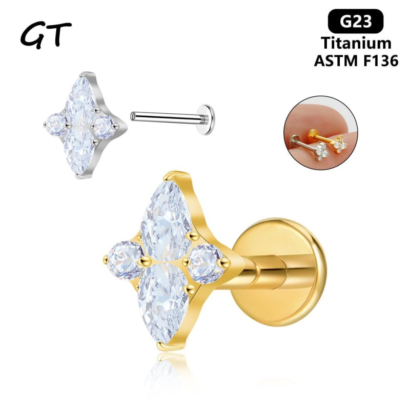 Пирсинг бижута от титанова сплав – звезда със циркони, прост стил