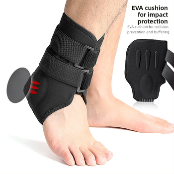 Sporto čiurnos įtvaras su EVA sustiprinta konstrukcija, Lycra audinys, elastinis dirželis, plastikinė sagtis ir Velcro – smūgiams atsparus, palaikantis, elastinis suspaudimas suaugusiems, tinkamas futbolui, krepšiniui ir tinkliniui.