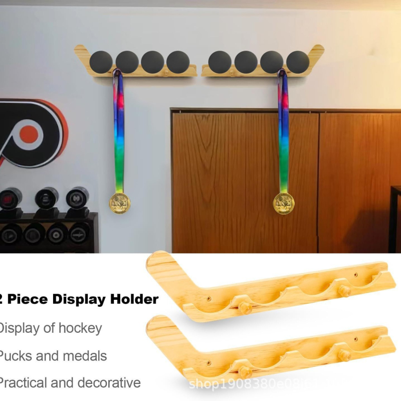 Дървен хокей стенен дисплей-органайзер за хол – масивно дърво, 1-етажно отделение, мултифункционален организатор за козметика/кухня/спалня