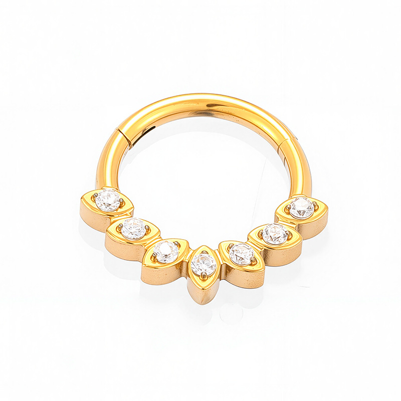 G23 aliaj titan, zircon încrustat, inel nazal închis, unisex, design geometric pește