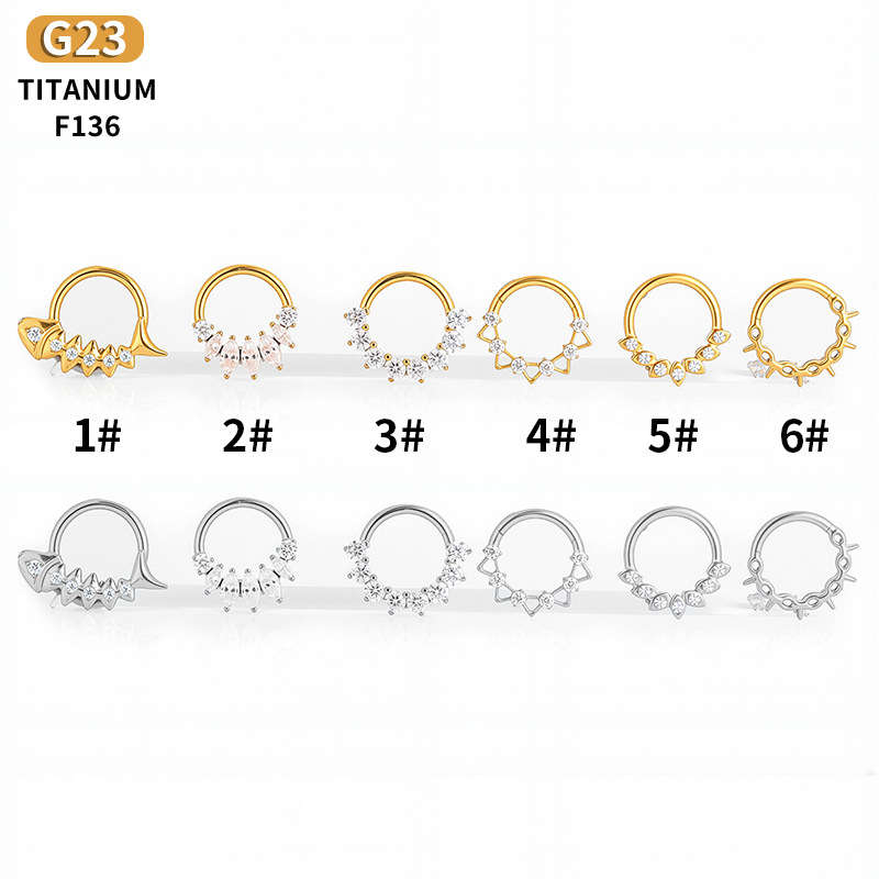 G23 aliaj titan, zircon încrustat, inel nazal închis, unisex, design geometric pește