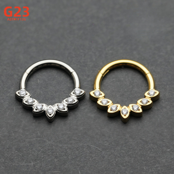 AMIGATINA inel nazal din aliaj de titan cu zirconiu încrustat, formă romb, G23 ASTM F136