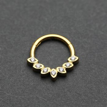 AMIGATINA inel nazal din aliaj de titan cu zirconiu încrustat, formă romb, G23 ASTM F136