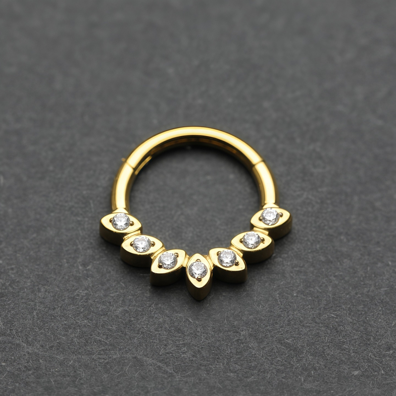 AMIGATINA inel nazal din aliaj de titan cu zirconiu încrustat, formă romb, G23 ASTM F136