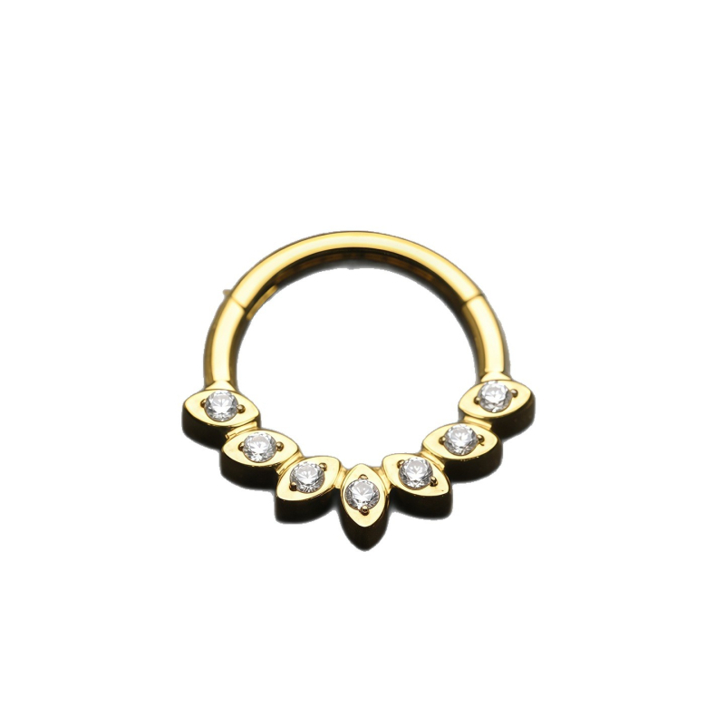 AMIGATINA inel nazal din aliaj de titan cu zirconiu încrustat, formă romb, G23 ASTM F136