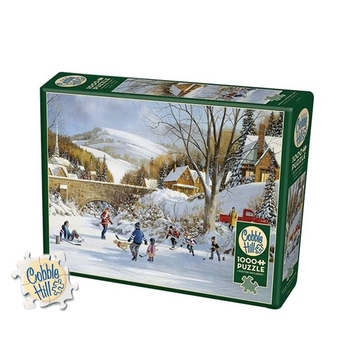 Cobble Hill 1000-части пъзел, Коледна сцена с хокей на лед за възрастни, от хартия