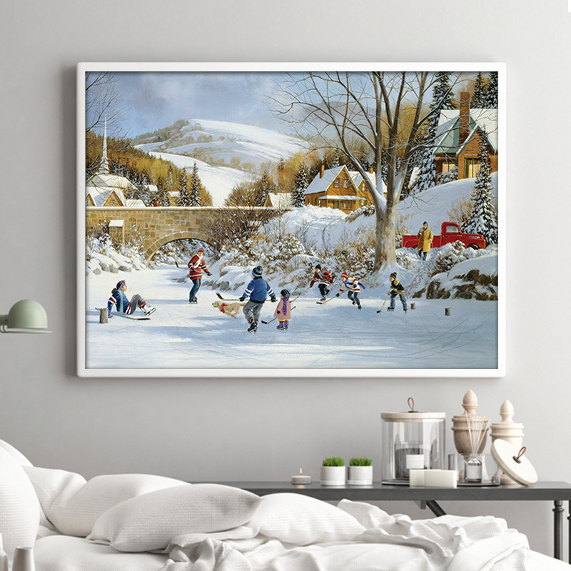 Cobble Hill 1000-части пъзел, Коледна сцена с хокей на лед за възрастни, от хартия