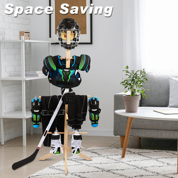 Дървен сушилен рафт за хокейна екипировка – Brahma Wood Collection, трислоен универсален стелаж за съхранение, сглобяем органайзер за спортно оборудване