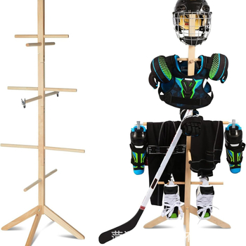 Дървен сушилен рафт за хокейна екипировка – Brahma Wood Collection, трислоен универсален стелаж за съхранение, сглобяем органайзер за спортно оборудване